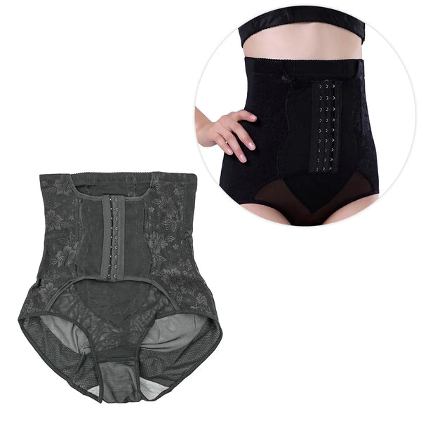 Cinta Calcinha Modeladora Aperta Barriga Alta Compressão Flores Preta