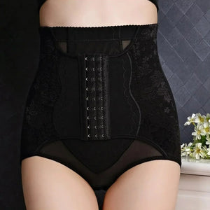 Cinta Calcinha Modeladora Aperta Barriga Alta Compressão Flores Preta