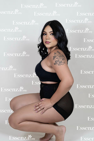 Cinta Calcinha Modeladora Aperta Barriga Alta Compressão Flores Preta