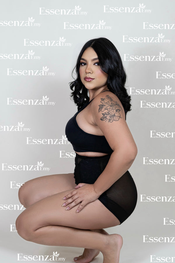 Cinta Calcinha Modeladora Aperta Barriga Alta Compressão Flores Preta