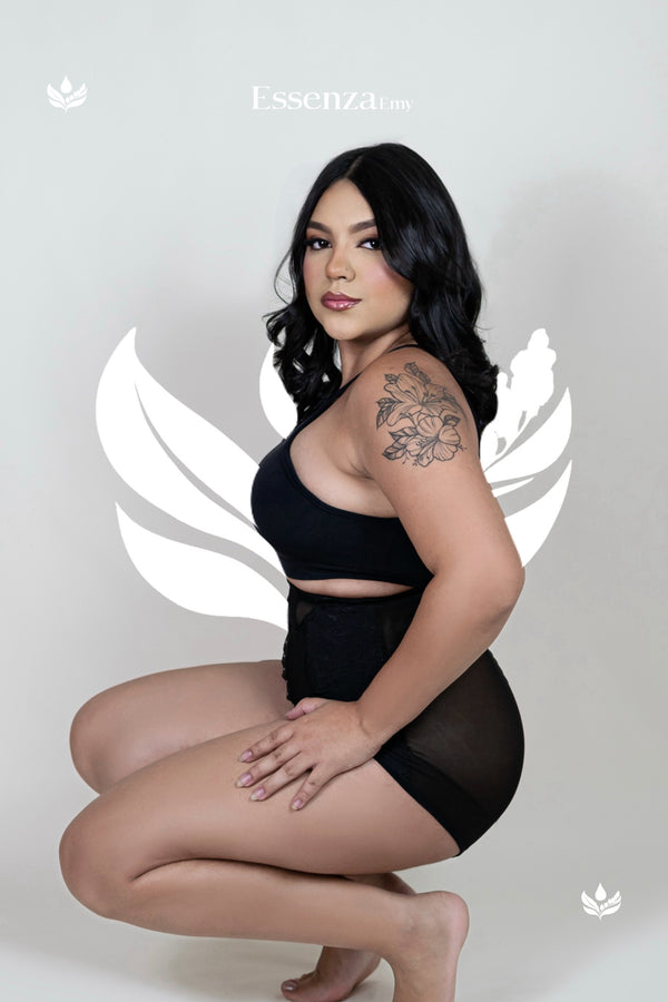 Cinta Calcinha Modeladora Aperta Barriga Alta Compressão Flores Preta